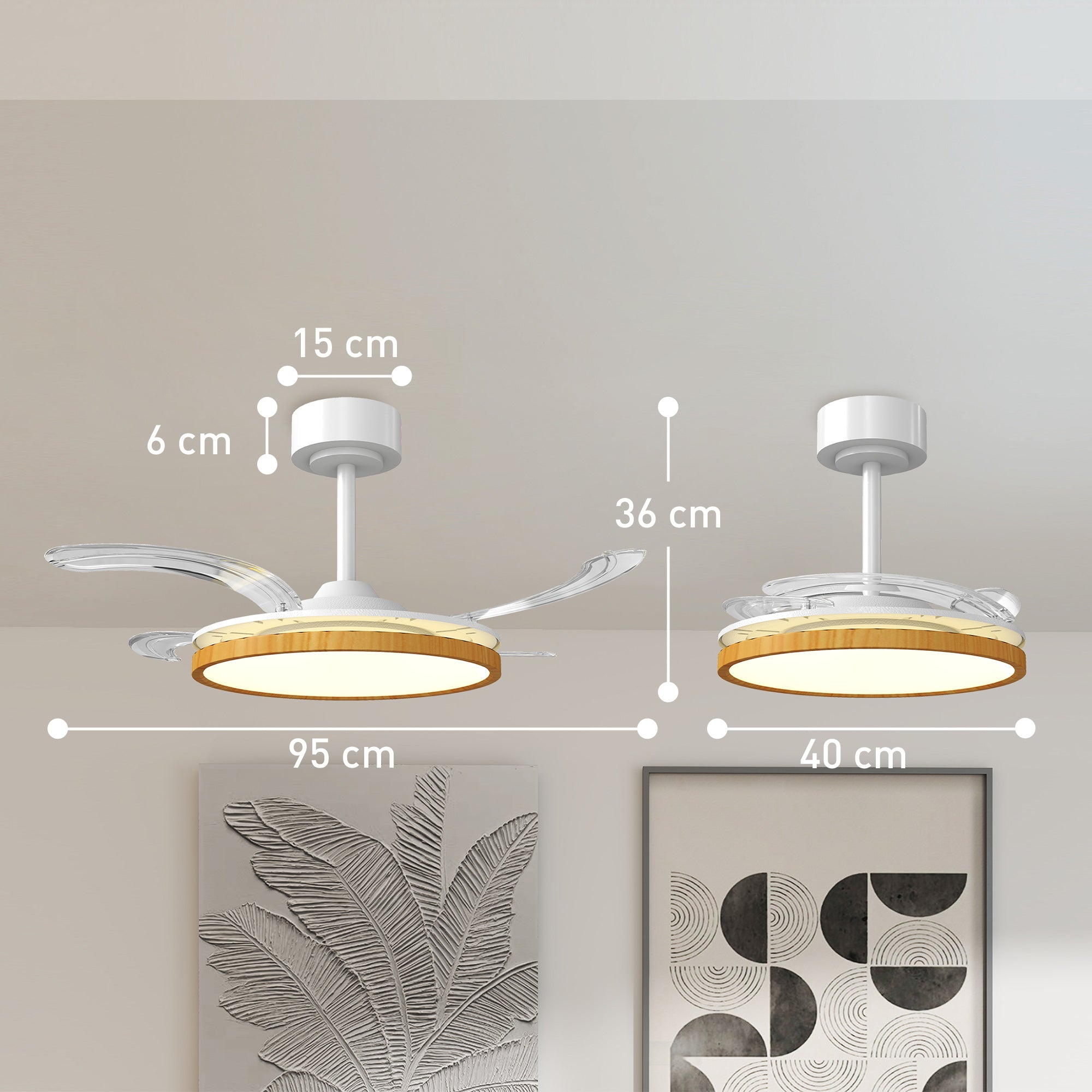 LED Ceiling Fan with Light, 80W, Reversible DC Motor, Quiet Ceiling Fan Lamp, Remote Control, 6 Speeds, 3 Color Temps, Timer, for Living Room, Ø95 cm (37.4 in), Natural