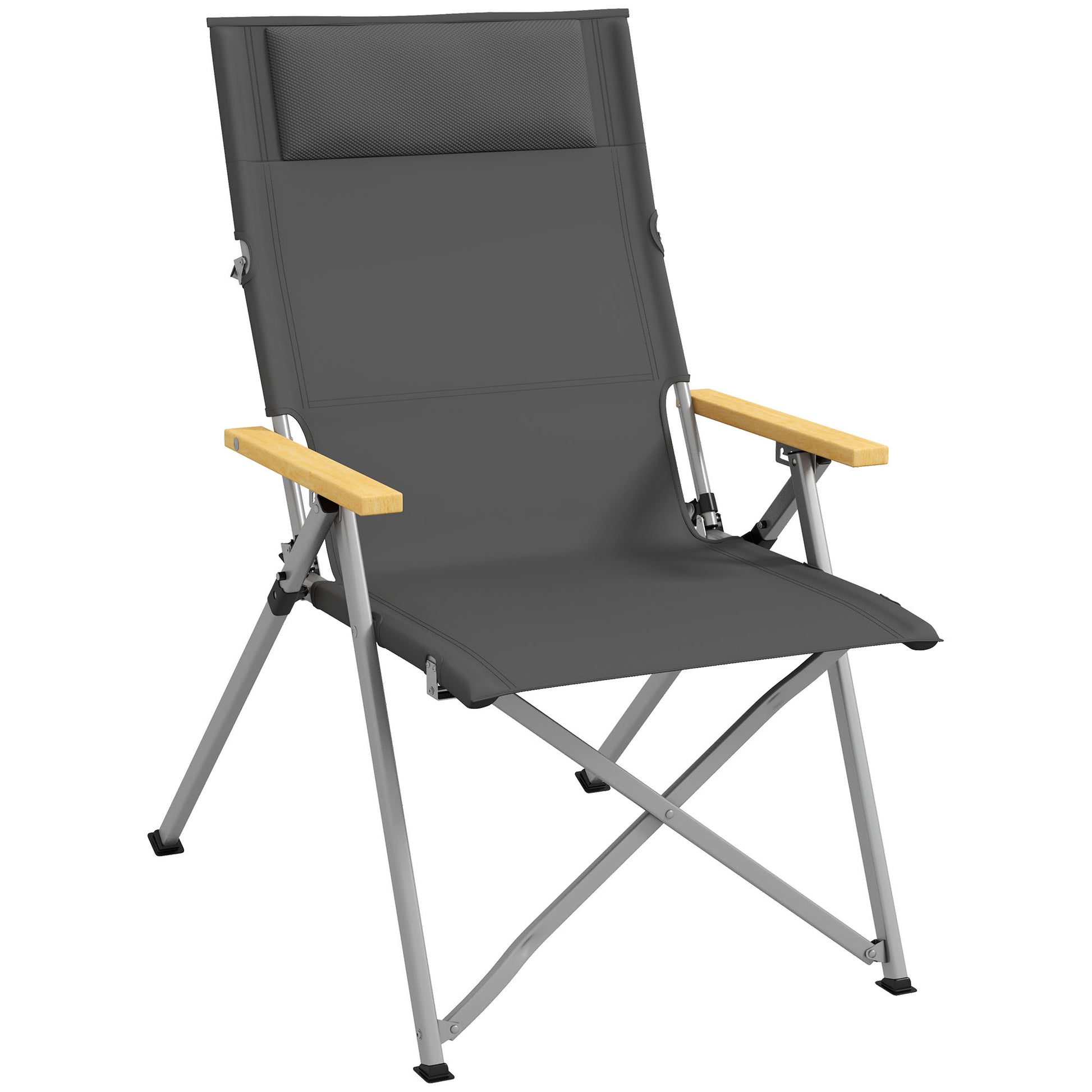 Folding Camping Chair Garden Chair with 4-Position Adjustable Backrest, Headrest, Folding Chair with Carrying Bag for Pool, Beach, Oxford, Dark Grey