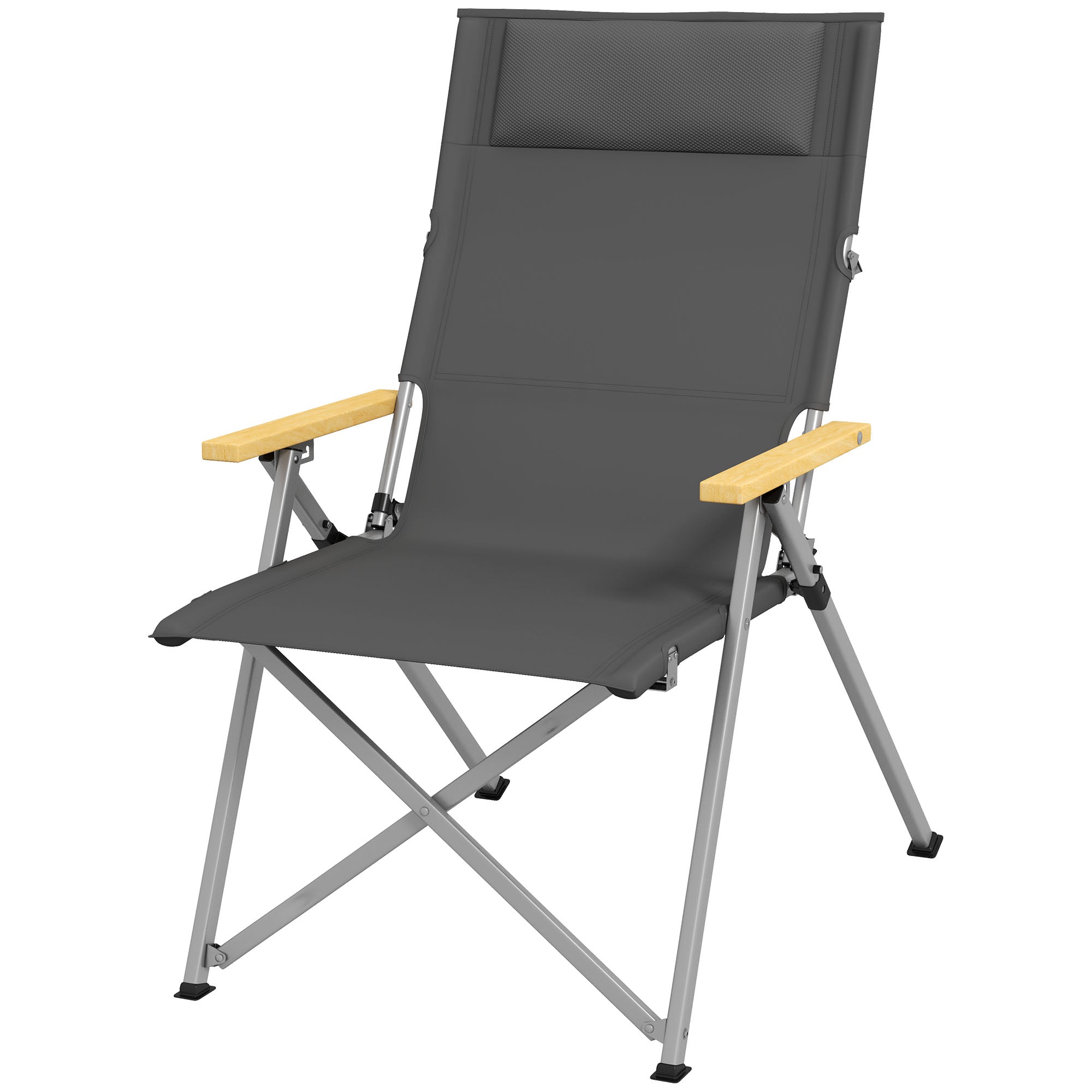 Folding Camping Chair Garden Chair with 4-Position Adjustable Backrest, Headrest, Folding Chair with Carrying Bag for Pool, Beach, Oxford, Dark Grey
