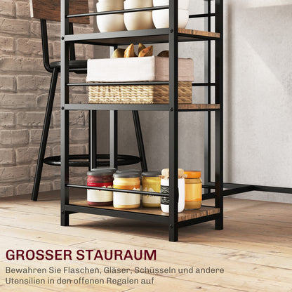 Bar Table with Bar Stool Set, Bar Table Set for 2 People with 2 Padded Bar Chairs, Backrest, Kitchen Table with 3 Shelves, Modern-Style, Breakfast Counter for Dining Room, Kitchen, Steel, Oak