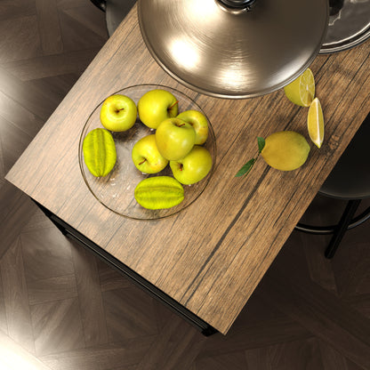 Bar Table with Bar Stool Set, Bar Table Set for 2 People with 2 Padded Bar Chairs, Backrest, Kitchen Table with 3 Shelves, Modern-Style, Breakfast Counter for Dining Room, Kitchen, Steel, Oak