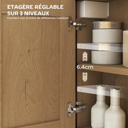 Wall Mounted Bathroom Cabinet with Mirror, Bathroom Storage Cabinet, Medicine Cabinet with Open Compartment and Adjustable Shelf, Oak