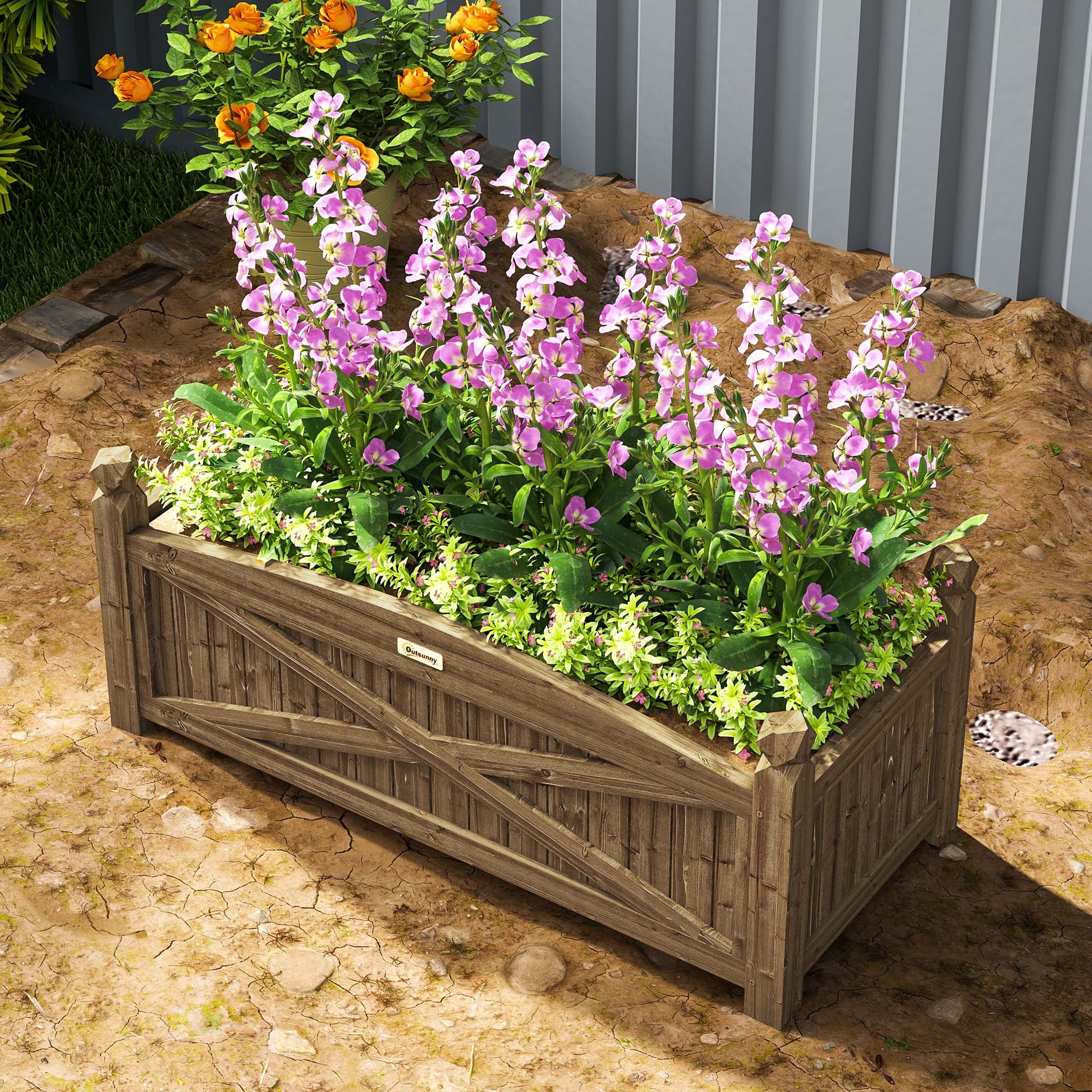 Raised Wooden Planter Urban Garden Wood for Growing Plants Flowers Herbs Rectangular Planter for Garden Balcony Terrace 90x39x37 cm Dark Brown
