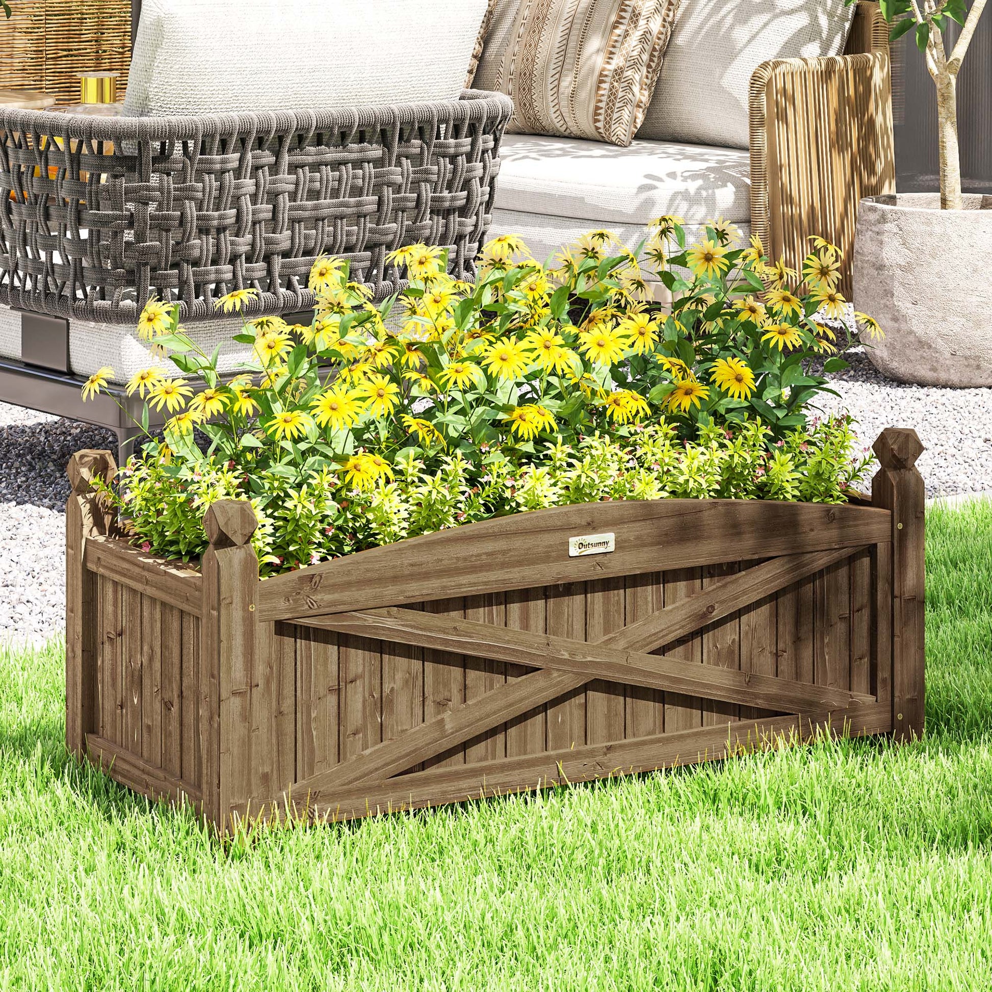 Raised Wooden Planter Urban Garden Wood for Growing Plants Flowers Herbs Rectangular Planter for Garden Balcony Terrace 90x39x37 cm Dark Brown