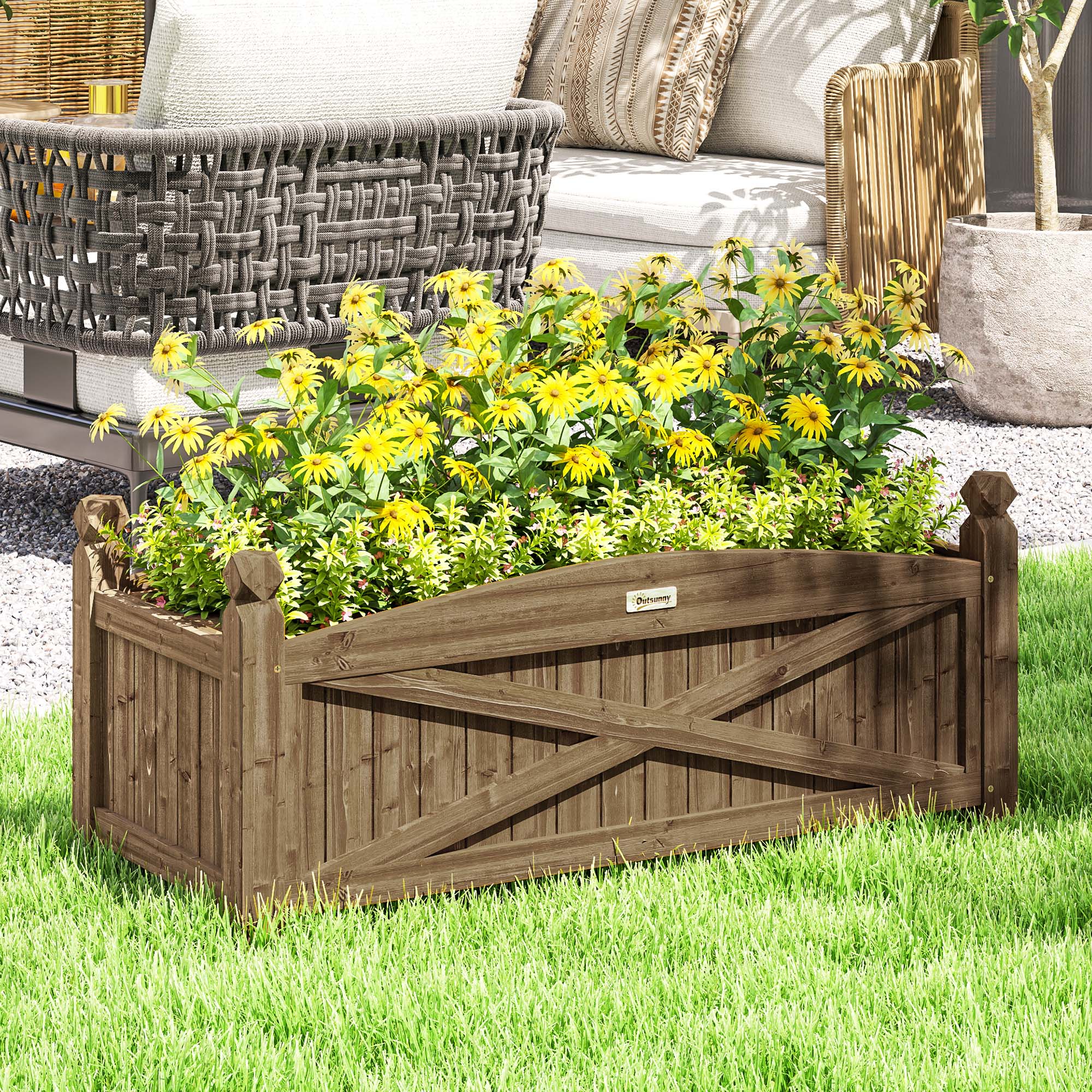 Raised Wooden Planter Urban Garden Wood for Growing Plants Flowers Herbs Rectangular Planter for Garden Balcony Terrace 90x39x37 cm Dark Brown
