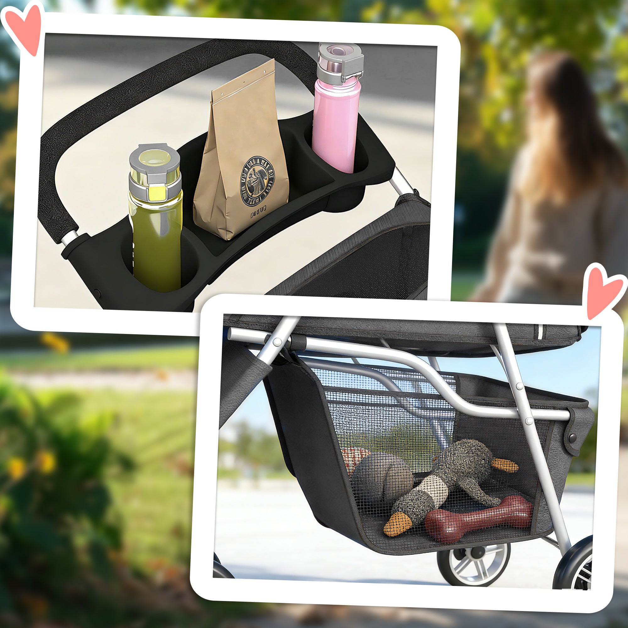 Folding Dog Stroller for Small Dogs with Storage Basket, Mesh Windows, Cup Holder & Wheels — 22 lb Capacity, 30.3 x 17.3 x 40.2 in, Dark Gray