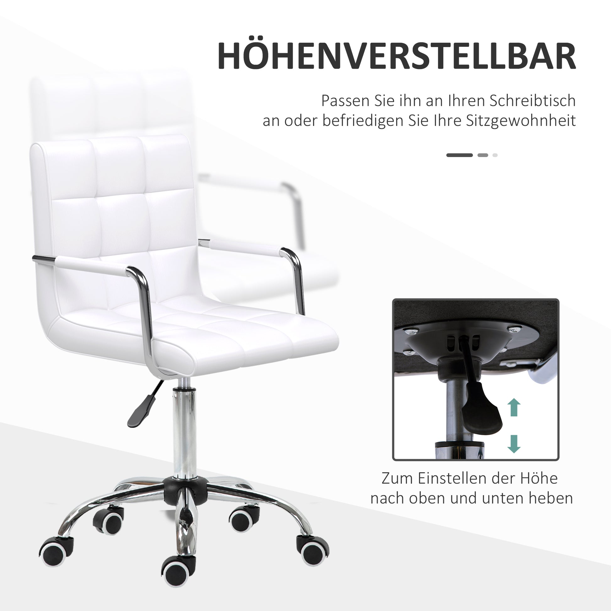 Office Chair Swivel Chair Cosmetics Stool Rolling Stool Work Stool Executive Chair Desk Chair Metal PU White 52.5 x 54 x 84-99 cm