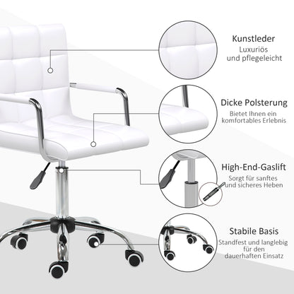 Office Chair Swivel Chair Cosmetics Stool Rolling Stool Work Stool Executive Chair Desk Chair Metal PU White 52.5 x 54 x 84-99 cm