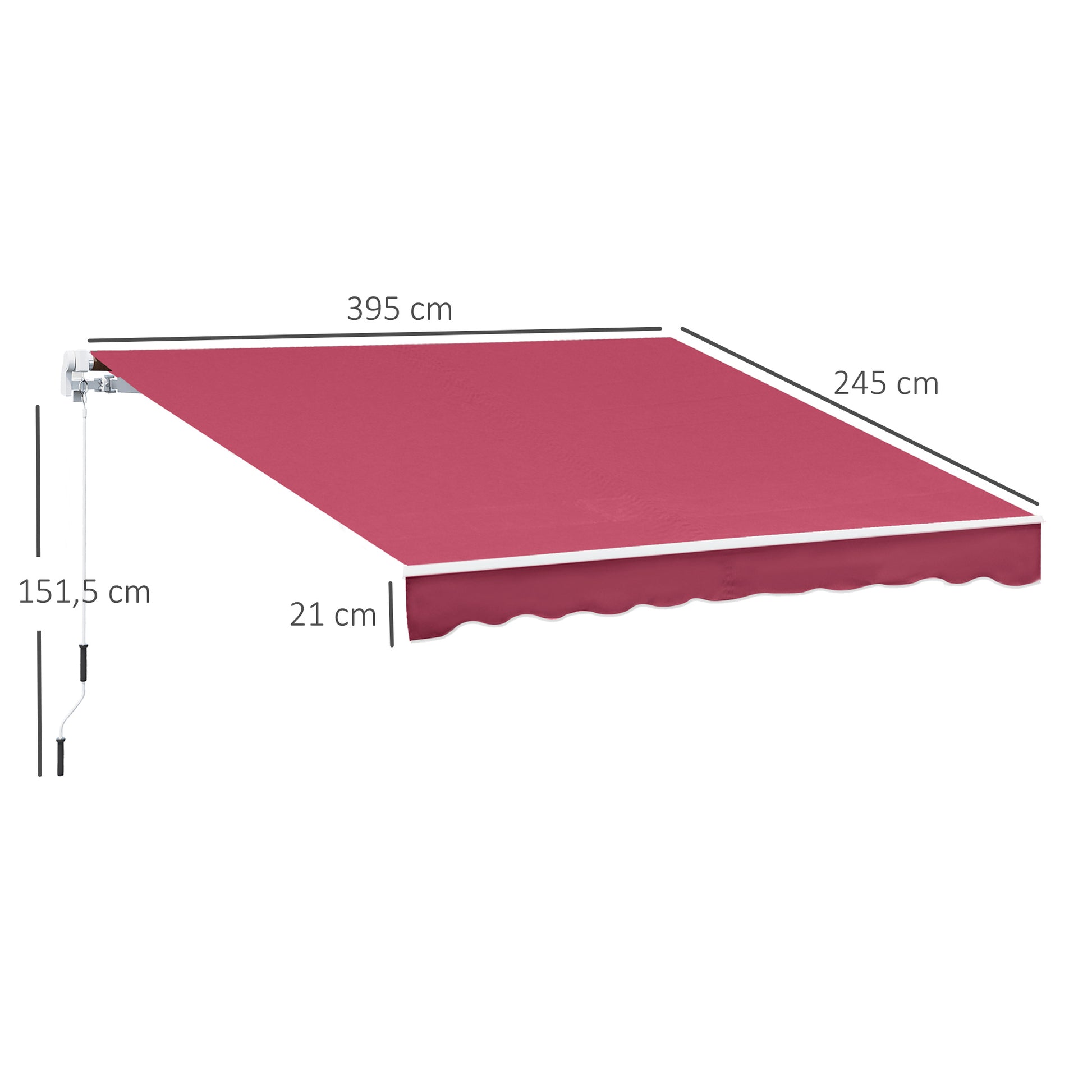 Manual Retractable Awning 395x245 cm Balcony Awning with Waterproof and Anti-UV Metal Crank Outdoor Roll-Up Awning for Garden Terrace Windows Red