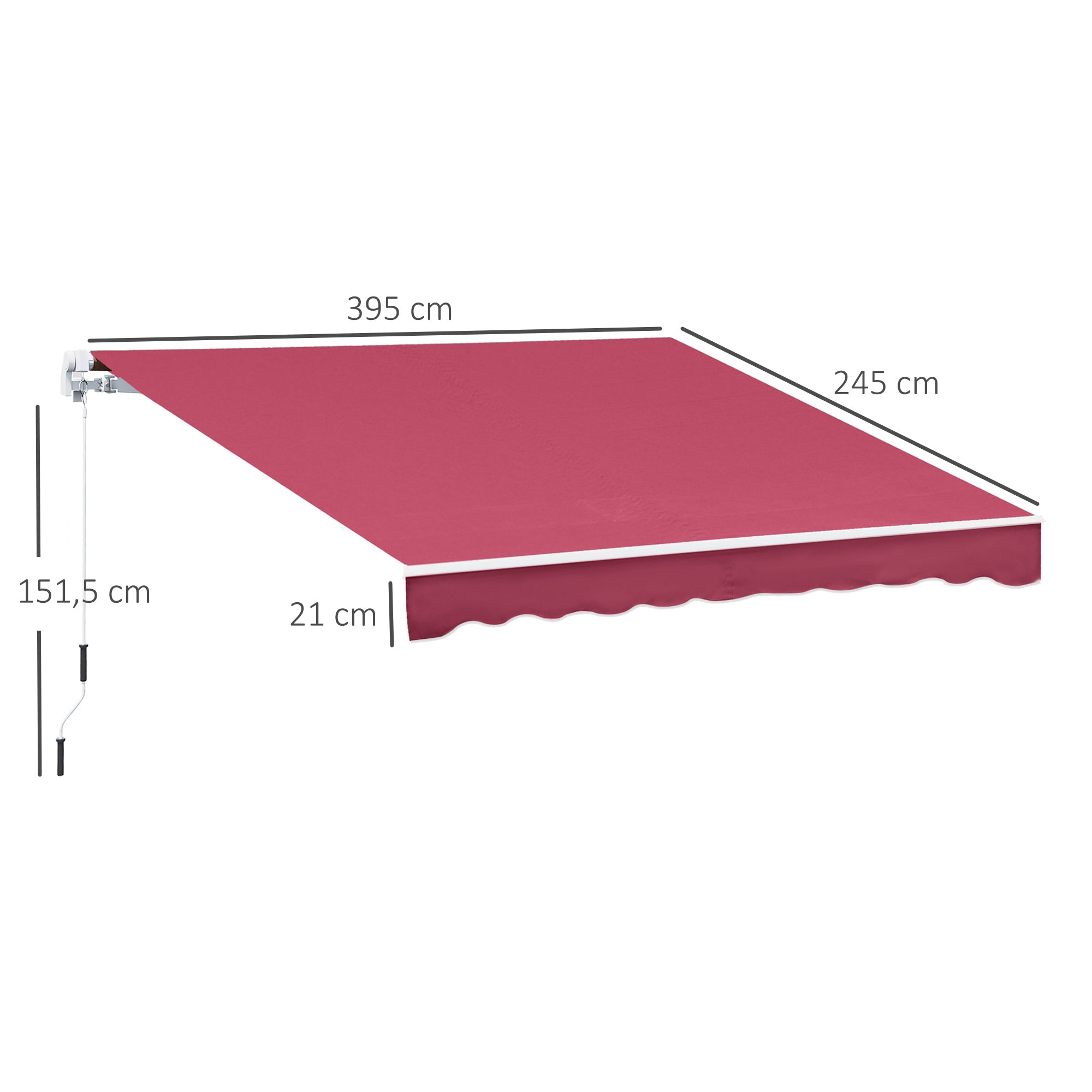 Manual Retractable Awning 395x245 cm Balcony Awning with Waterproof and Anti-UV Metal Crank Outdoor Roll-Up Awning for Garden Terrace Windows Red