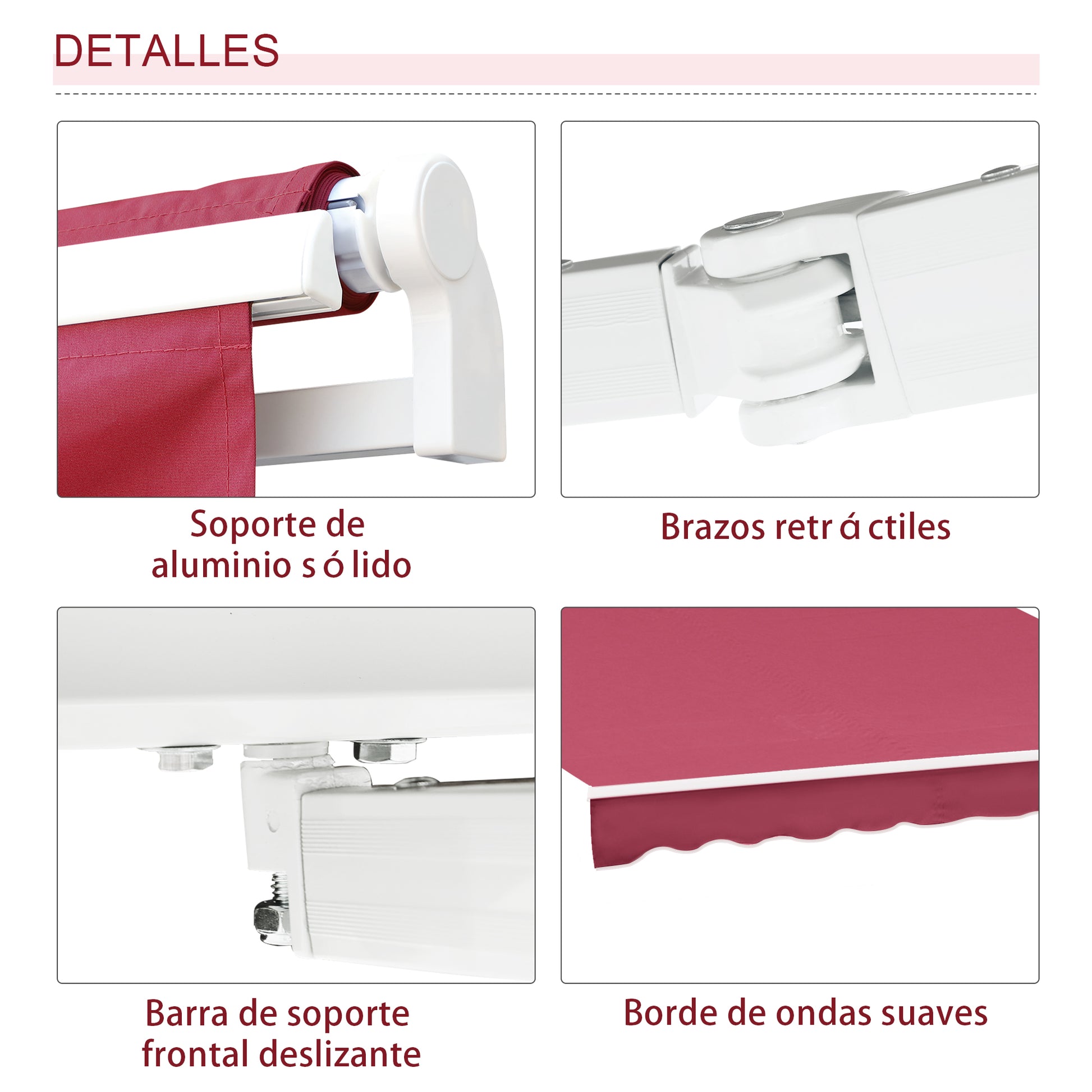 Manual Retractable Awning 395x245 cm Balcony Awning with Waterproof and Anti-UV Metal Crank Outdoor Roll-Up Awning for Garden Terrace Windows Red
