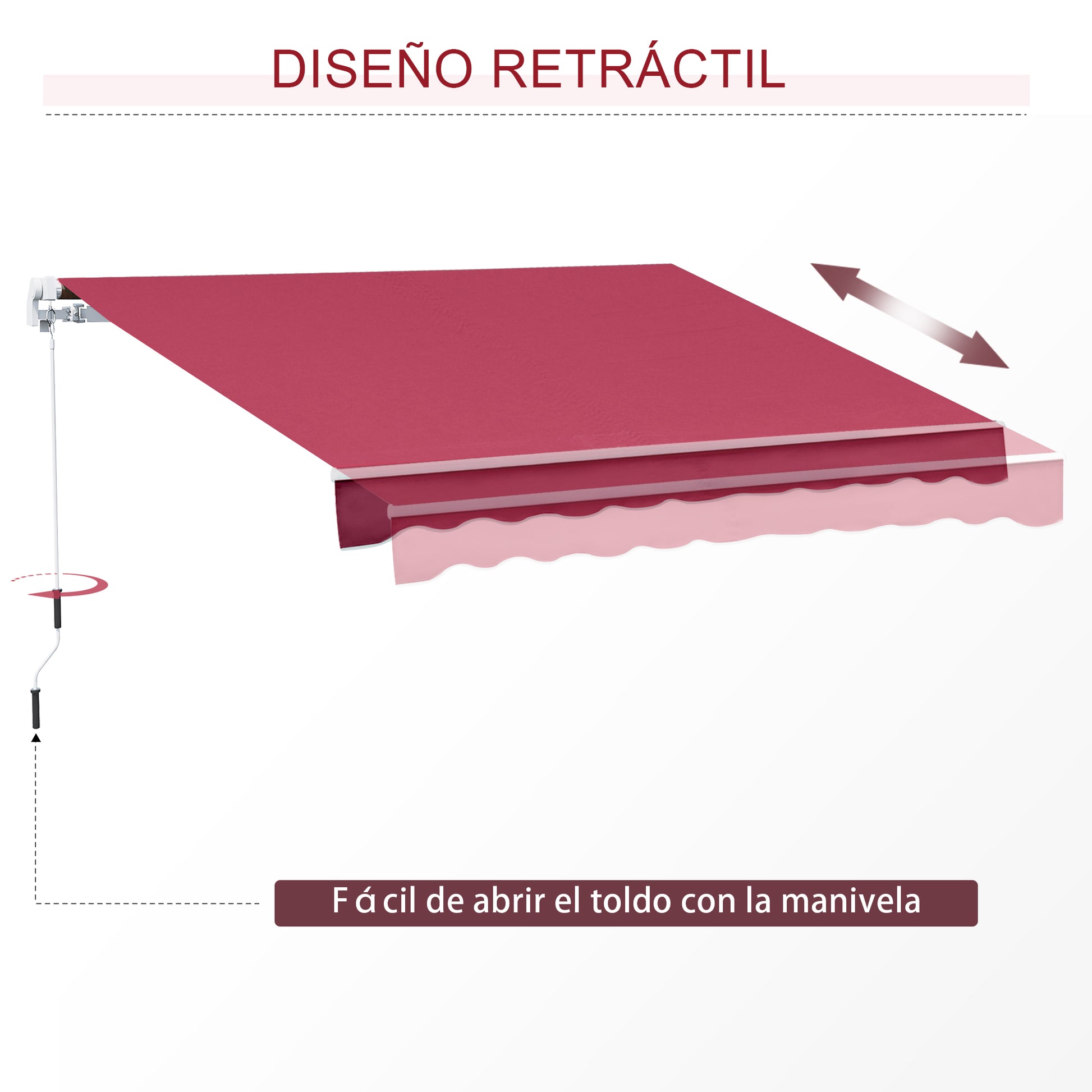 Manual Retractable Awning 395x245 cm Balcony Awning with Waterproof and Anti-UV Metal Crank Outdoor Roll-Up Awning for Garden Terrace Windows Red