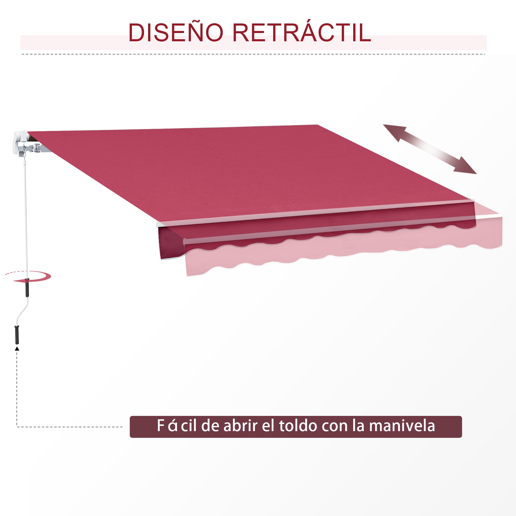 Manual Retractable Awning 395x245 cm Balcony Awning with Waterproof and Anti-UV Metal Crank Outdoor Roll-Up Awning for Garden Terrace Windows Red