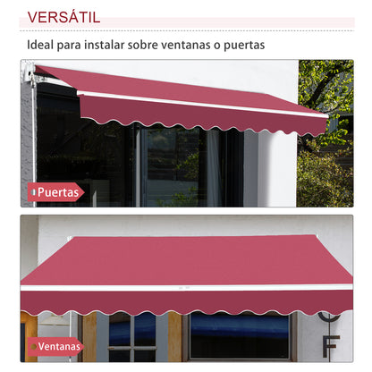 Manual Retractable Awning 395x245 cm Balcony Awning with Waterproof and Anti-UV Metal Crank Outdoor Roll-Up Awning for Garden Terrace Windows Red