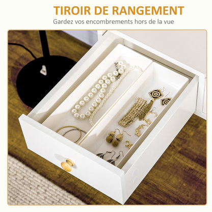 Dressing Table with Mirror and Stool, Makeup Table with 2 Drawers and Folding Mirror, Padded Cushion, Vanity Desk, 100 x 45 x 118 cm, White