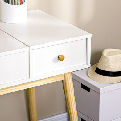 Dressing Table with Mirror and Stool, Makeup Table with 2 Drawers and Folding Mirror, Padded Cushion, Vanity Desk, 100 x 45 x 118 cm, White