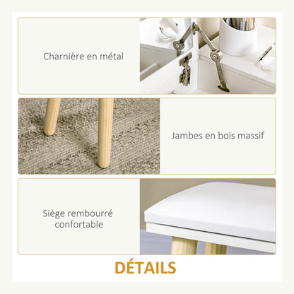 Dressing Table with Mirror and Stool, Makeup Table with 2 Drawers and Folding Mirror, Padded Cushion, Vanity Desk, 100 x 45 x 118 cm, White