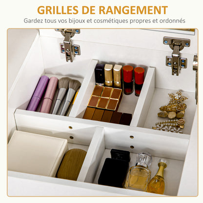 Dressing Table with Mirror and Stool, Makeup Table with 2 Drawers and Folding Mirror, Padded Cushion, Vanity Desk, 100 x 45 x 118 cm, White