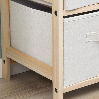 Fabric Storage Chest with 4 Foldable Linen Drawers Elegant Style for Bedroom Office Living Room 59 x 28 x 50 cm Natural Wood Beige