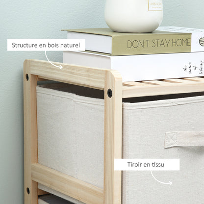 Fabric Storage Chest with 4 Foldable Linen Drawers Elegant Style for Bedroom Office Living Room 59 x 28 x 50 cm Natural Wood Beige