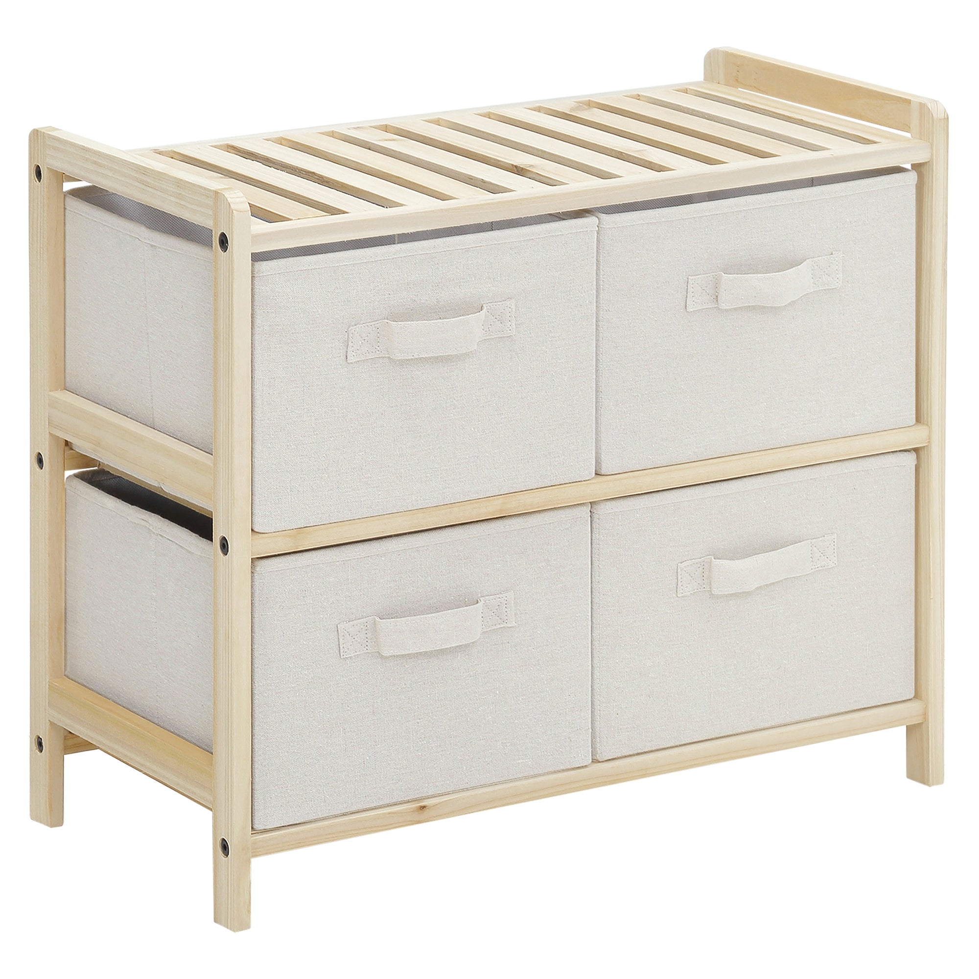 Fabric Storage Chest with 4 Foldable Linen Drawers Elegant Style for Bedroom Office Living Room 59 x 28 x 50 cm Natural Wood Beige