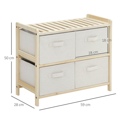 Fabric Storage Chest with 4 Foldable Linen Drawers Elegant Style for Bedroom Office Living Room 59 x 28 x 50 cm Natural Wood Beige
