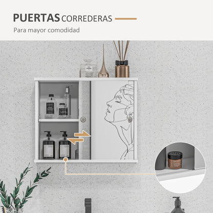 Bathroom Mirror Cabinet Hanging Bathroom Cabinet with Adjustable Shelf and Double Sliding Door for Bedroom 55x15x45 cm Glossy White