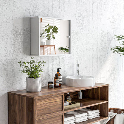 Bathroom Mirror Cabinet Hanging Bathroom Cabinet with Adjustable Shelf and Double Sliding Door for Bedroom 55x15x45 cm Glossy White