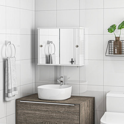 Bathroom Mirror Cabinet Hanging Bathroom Cabinet with Adjustable Shelf and Double Sliding Door for Bedroom 55x15x45 cm Glossy White