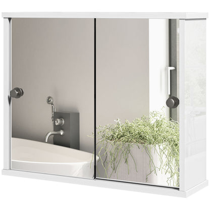 Bathroom Mirror Cabinet Hanging Bathroom Cabinet with Adjustable Shelf and Double Sliding Door for Bedroom 55x15x45 cm Glossy White