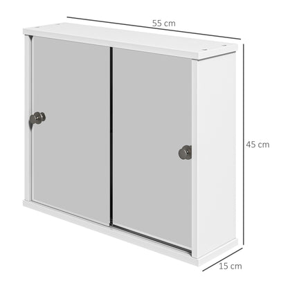 Bathroom Mirror Cabinet Hanging Bathroom Cabinet with Adjustable Shelf and Double Sliding Door for Bedroom 55x15x45 cm Glossy White