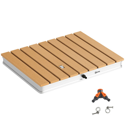 Ground Shower Garden Shower with Adjustable Foot Wheel Aluminum Outdoor Shower up to 4m Fountain Height 70 x 55 cm Sauna Shower Wood Look Non-slip Weatherproof Outdoor Camping Shower for Pool Sauna