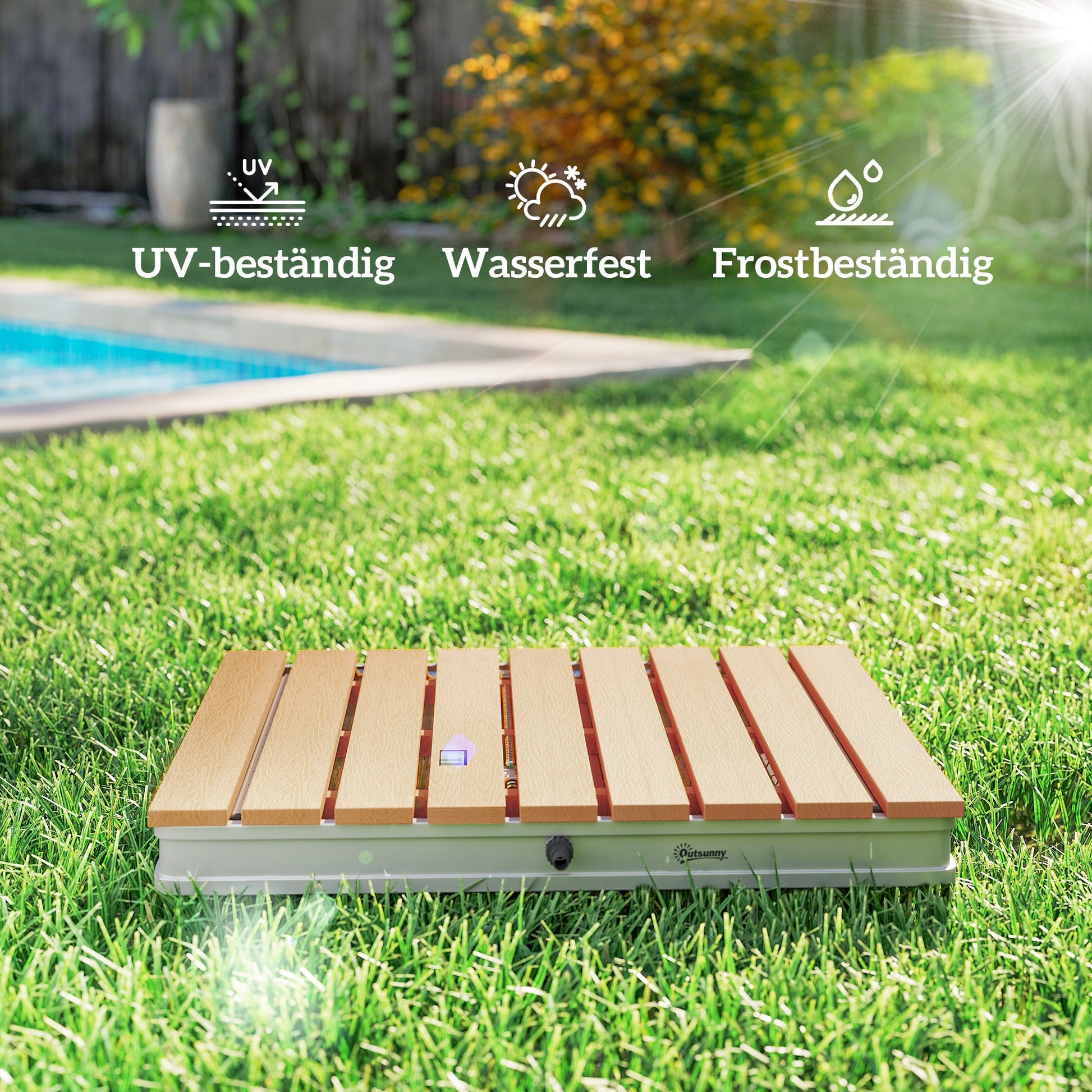Ground Shower Garden Shower with Adjustable Foot Wheel Aluminum Outdoor Shower up to 4m Fountain Height 70 x 55 cm Sauna Shower Wood Look Non-slip Weatherproof Outdoor Camping Shower for Pool Sauna