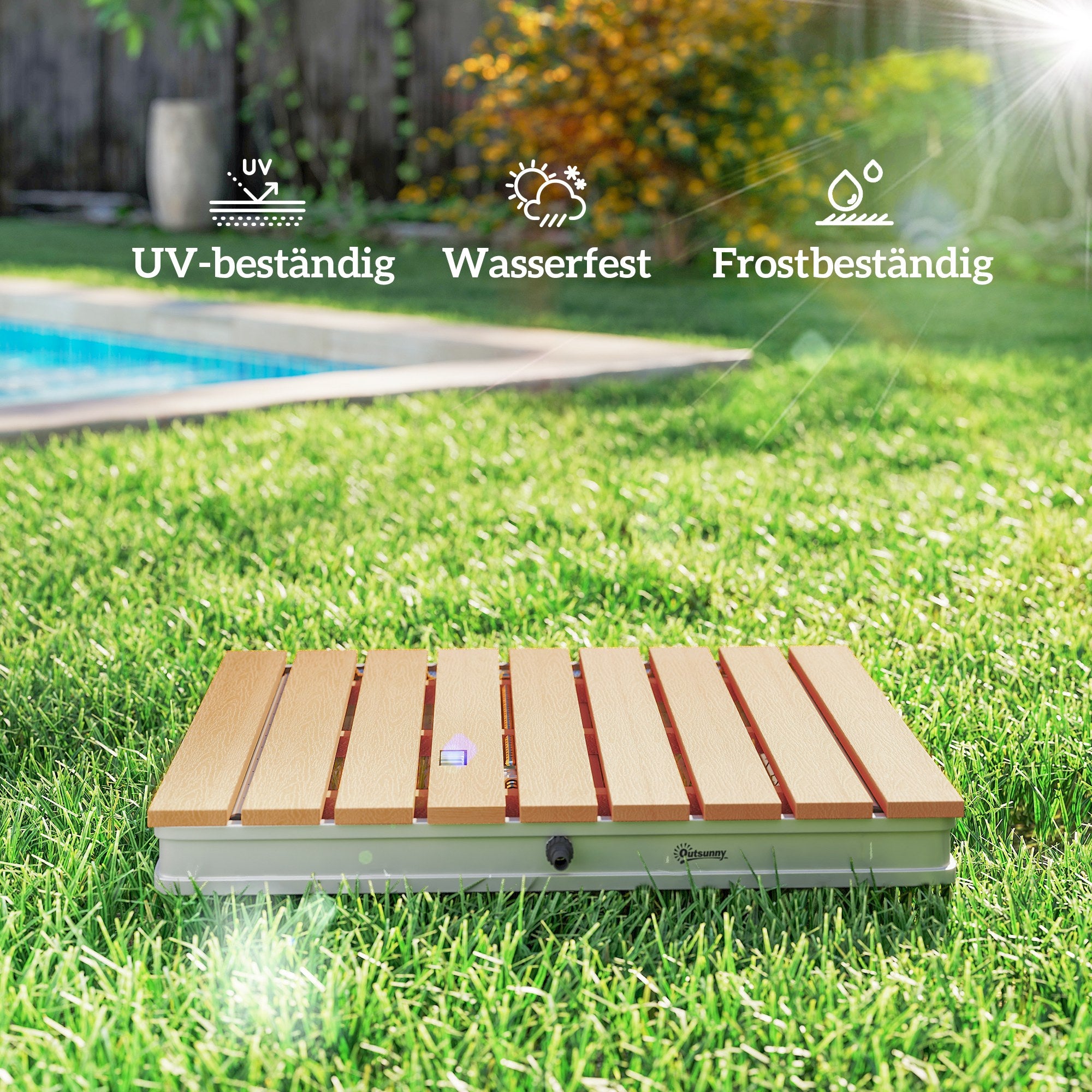 Ground Shower Garden Shower with Adjustable Foot Wheel Aluminum Outdoor Shower up to 4m Fountain Height 70 x 55 cm Sauna Shower Wood Look Non-slip Weatherproof Outdoor Camping Shower for Pool Sauna