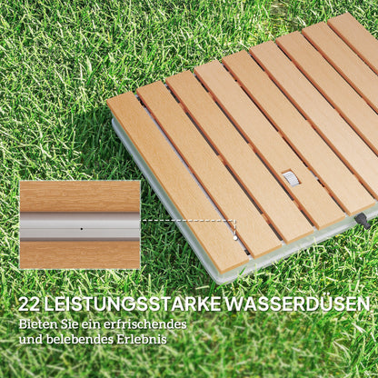 Ground Shower Garden Shower with Adjustable Foot Wheel Aluminum Outdoor Shower up to 4m Fountain Height 70 x 55 cm Sauna Shower Wood Look Non-slip Weatherproof Outdoor Camping Shower for Pool Sauna