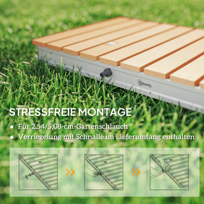 Ground Shower Garden Shower with Adjustable Foot Wheel Aluminum Outdoor Shower up to 4m Fountain Height 70 x 55 cm Sauna Shower Wood Look Non-slip Weatherproof Outdoor Camping Shower for Pool Sauna
