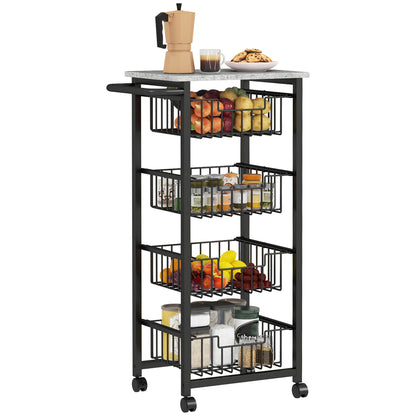 Kitchen Cart Vegetable Rack with 4 Sliding Baskets and Steel Frame Mobile Cart with Wheels for Dining Room 49.5x31x91 cm Light Gray