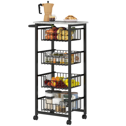 Kitchen Cart Vegetable Rack with 4 Sliding Baskets and Steel Frame Mobile Cart with Wheels for Dining Room 49.5x31x91 cm Light Gray