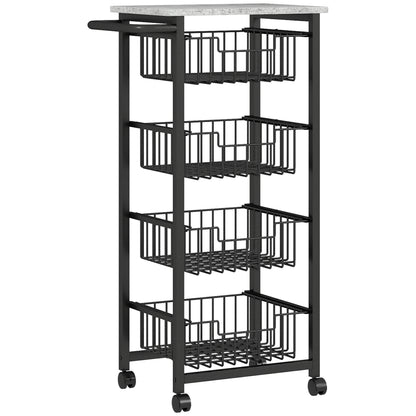 Kitchen Cart Vegetable Rack with 4 Sliding Baskets and Steel Frame Mobile Cart with Wheels for Dining Room 49.5x31x91 cm Light Gray