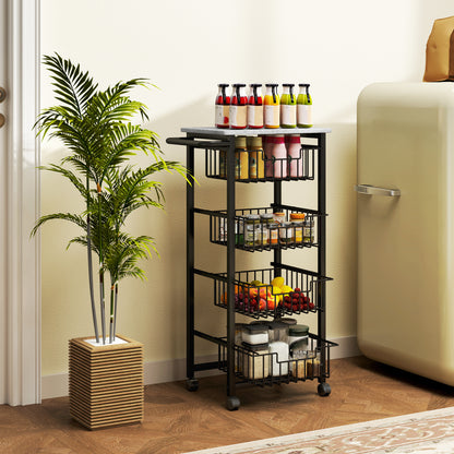 Kitchen Cart Vegetable Rack with 4 Sliding Baskets and Steel Frame Mobile Cart with Wheels for Dining Room 49.5x31x91 cm Light Gray