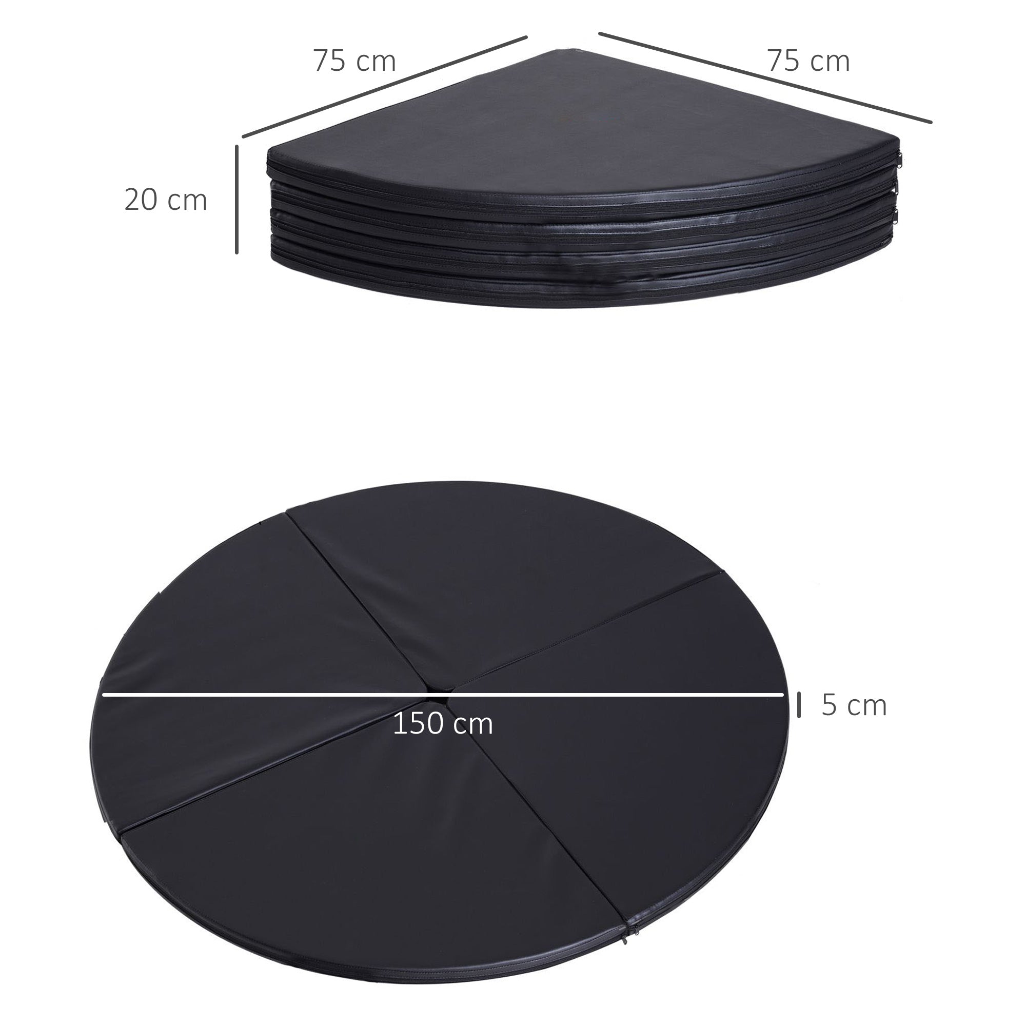 Dance Pole Mat, Ø 150cm Pole Dance Safety Mat, 5 cm Thick Pole Dance Mat, Foldable Safety Mat, Portable Fitness Mat, Shock-Absorbing Safety Mat, Gymnastics, Yoga, Black