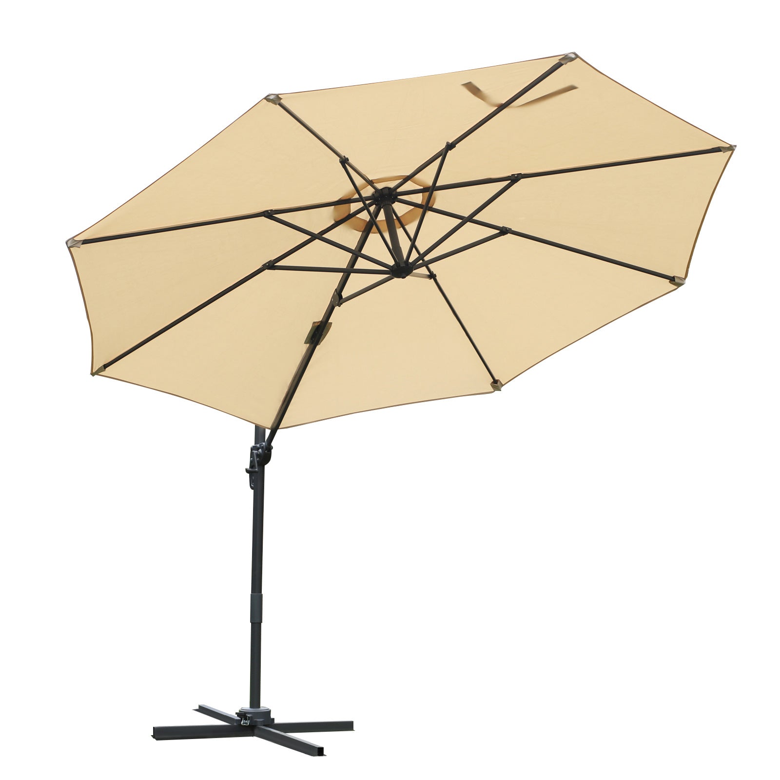 Octagonal Offset Tilted Umbrella 360° Rotatable with Cross Base 8 Ribs Crank Included Aluminum Steel Frame Ø 3 x 2.5H m Beige