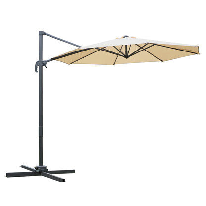 Octagonal Offset Tilted Umbrella 360° Rotatable with Cross Base 8 Ribs Crank Included Aluminum Steel Frame Ø 3 x 2.5H m Beige