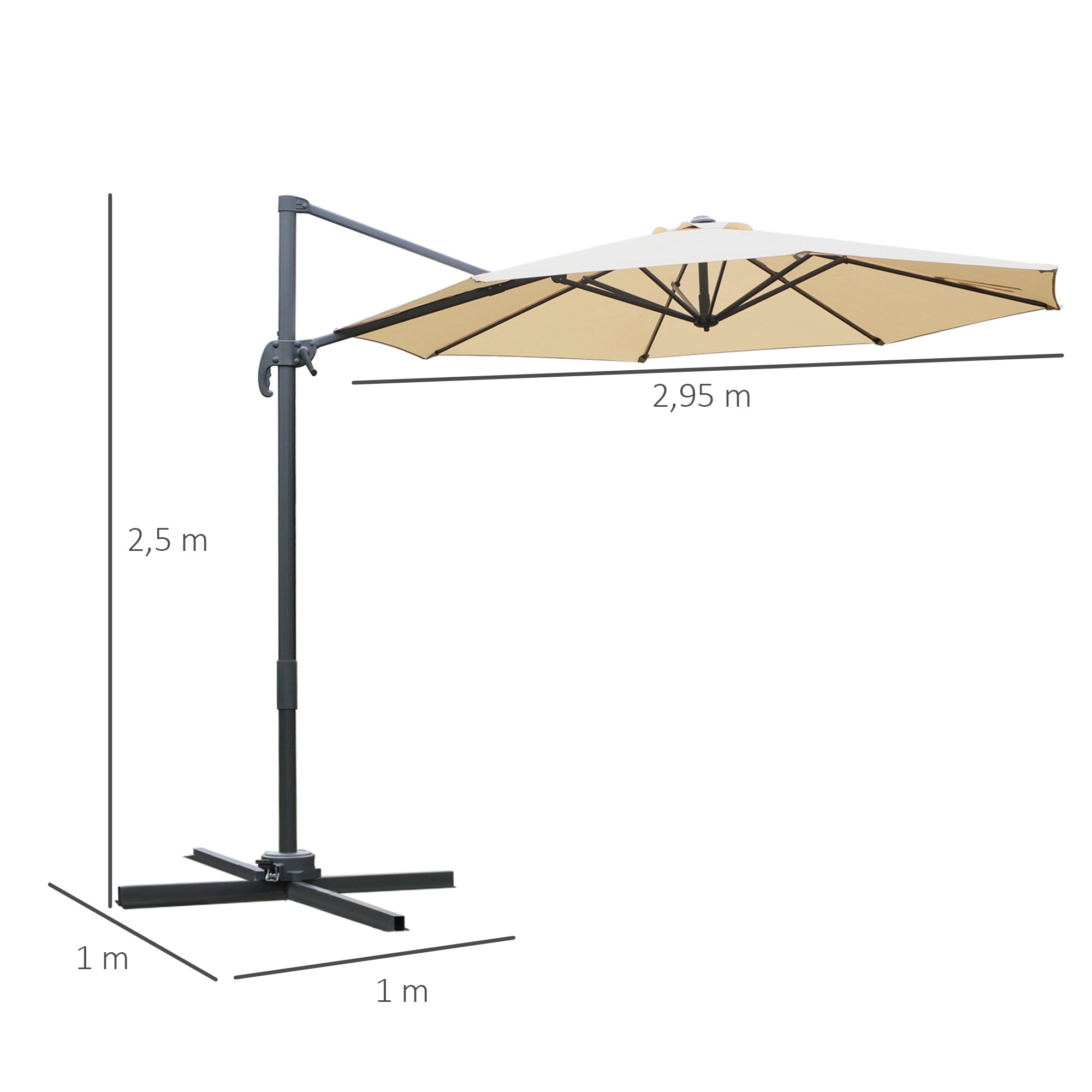 Octagonal Offset Tilted Umbrella 360° Rotatable with Cross Base 8 Ribs Crank Included Aluminum Steel Frame Ø 3 x 2.5H m Beige