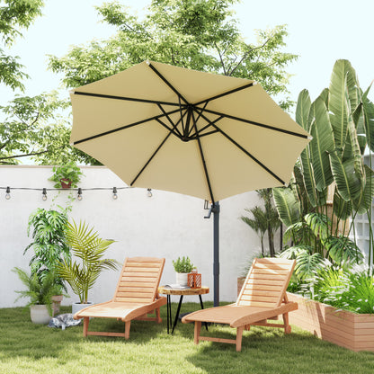 Octagonal Offset Tilted Umbrella 360° Rotatable with Cross Base 8 Ribs Crank Included Aluminum Steel Frame Ø 3 x 2.5H m Beige