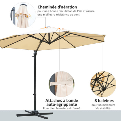 Octagonal Offset Tilted Umbrella 360° Rotatable with Cross Base 8 Ribs Crank Included Aluminum Steel Frame Ø 3 x 2.5H m Beige