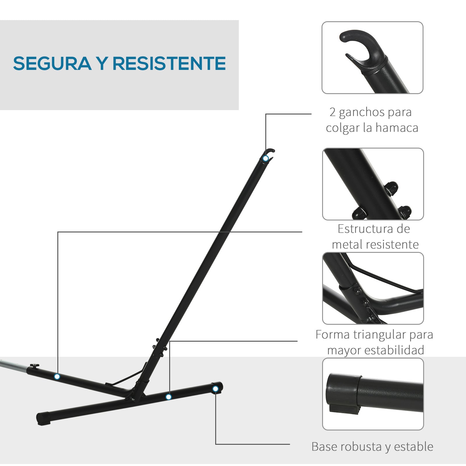 Adjustable Garden Hammock Stand 313-388x109x116 cm Metal Structure for Indoors and Outdoors Max Load 120 kg