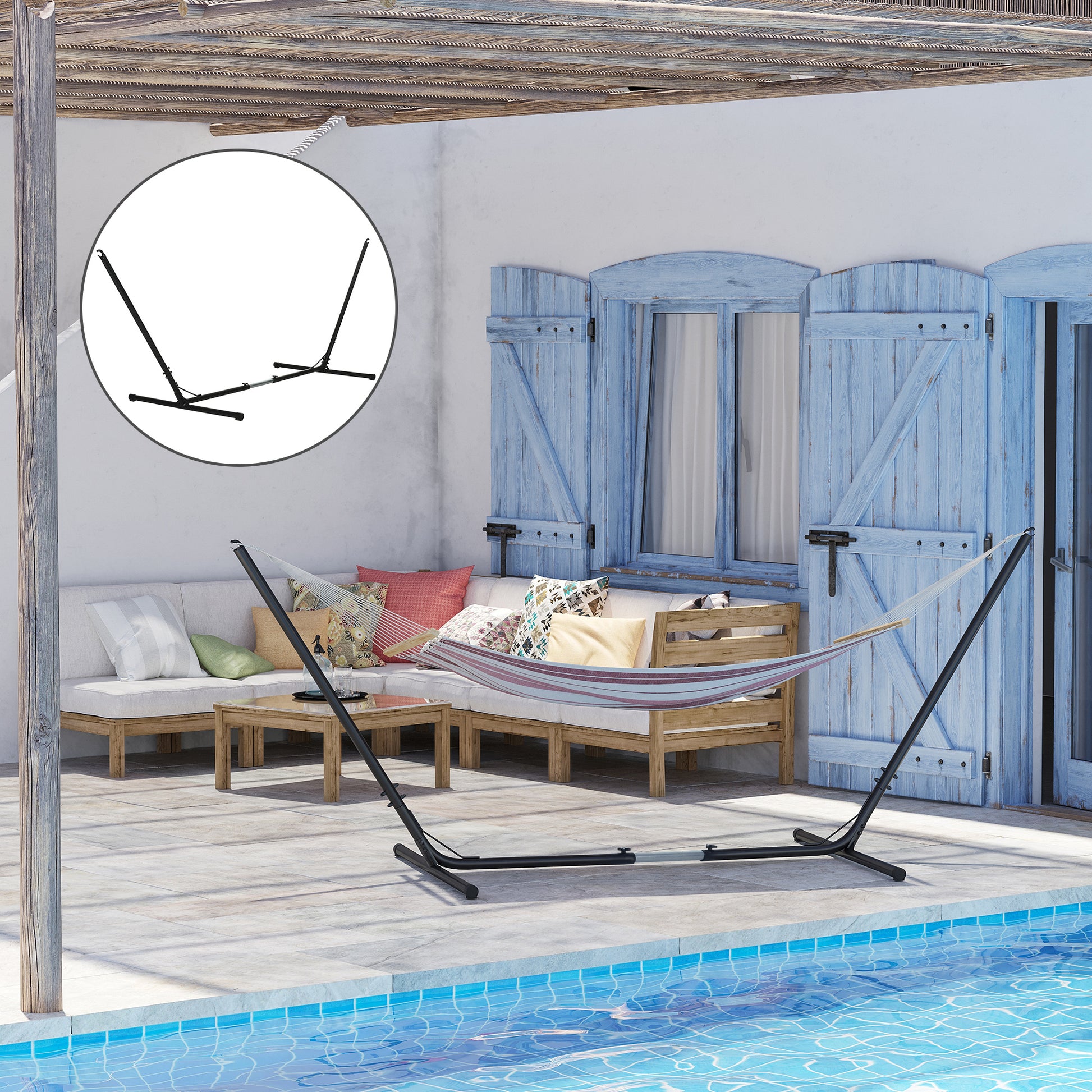 Adjustable Garden Hammock Stand 313-388x109x116 cm Metal Structure for Indoors and Outdoors Max Load 120 kg