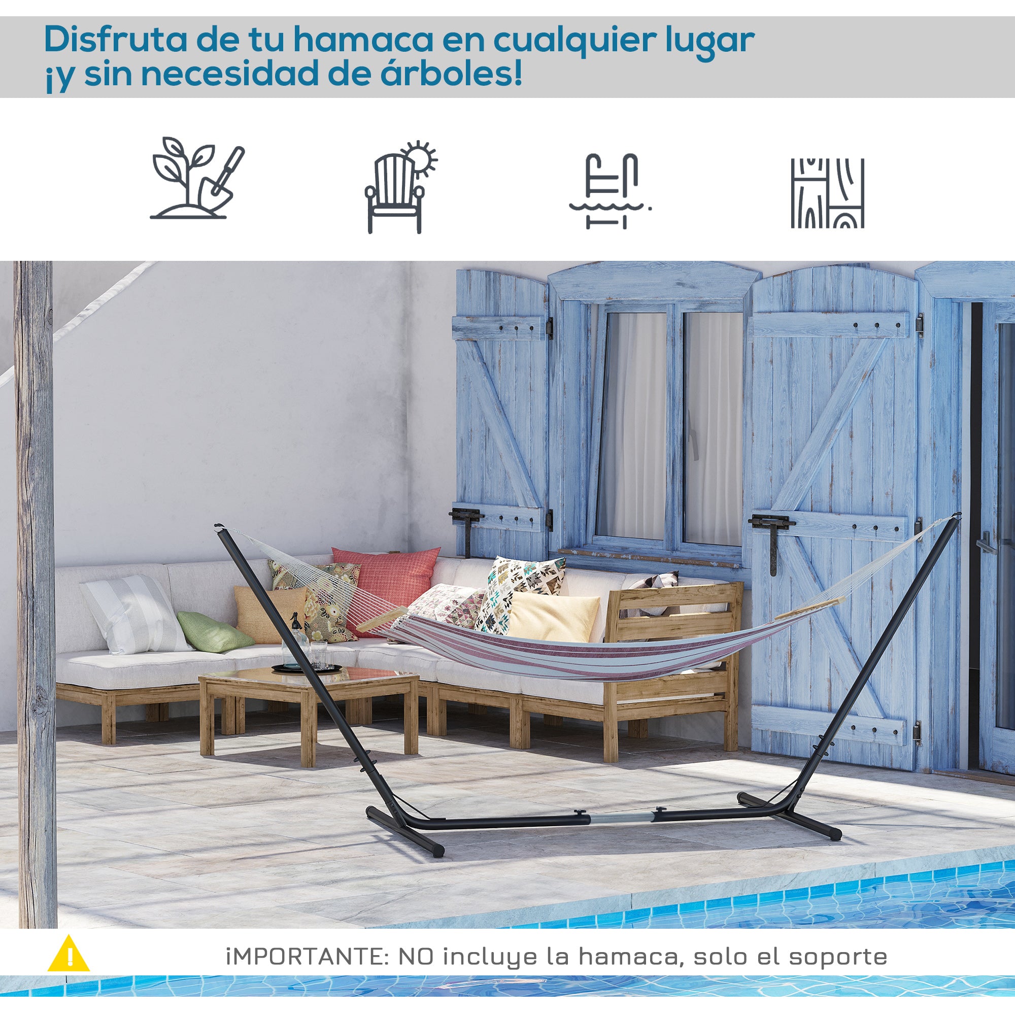 Adjustable Garden Hammock Stand 313-388x109x116 cm Metal Structure for Indoors and Outdoors Max Load 120 kg