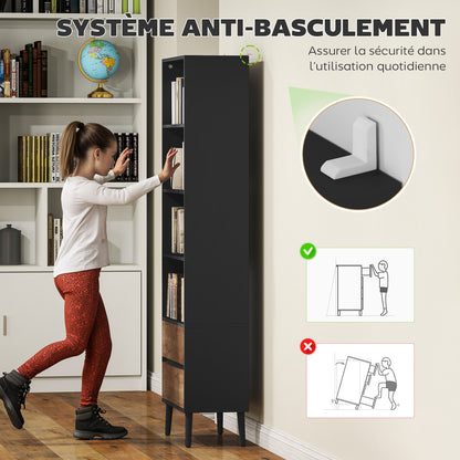 Bookcase Storage Shelf with 4 Open Compartments and 2 Drawers, Storage Shelf for Living Room, Bedroom, Office, 60 x 30 x 179 cm, Gray